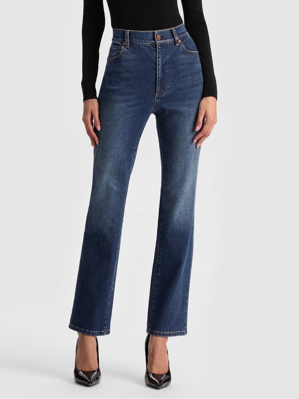 NWT Alice + Olivia Rich Jean in Danica Dark Indigo High-Rise Slim Fit (32)